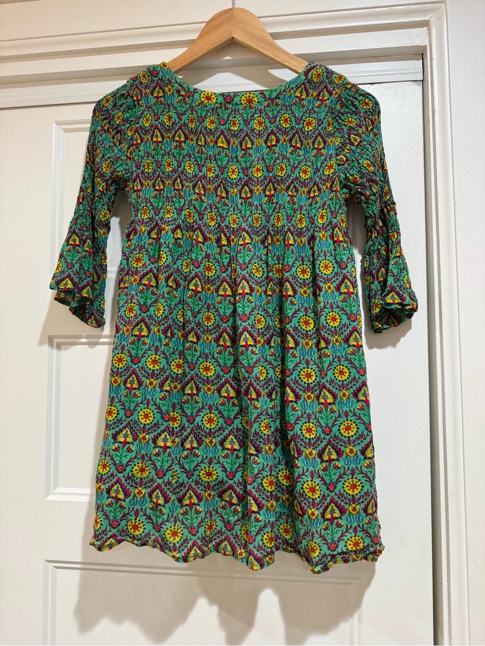 Peek Boho Floral Smocked Dress in Teal, Yellow & Burgundy